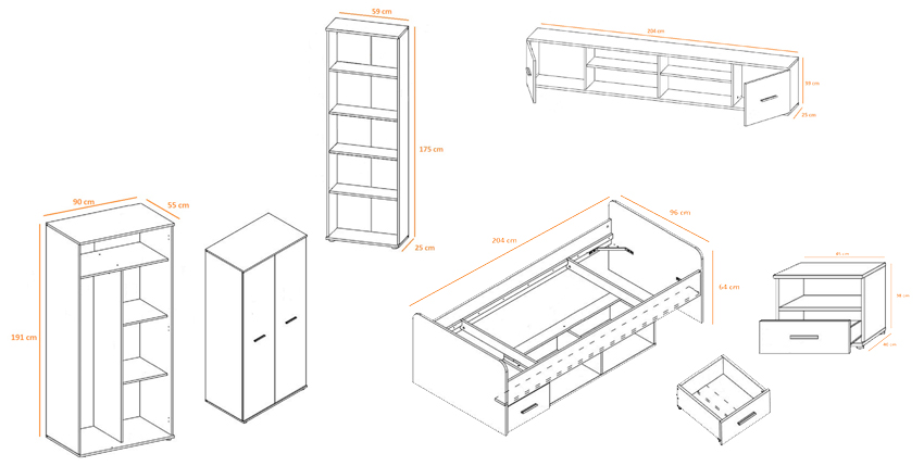 dimensions des meubles de chambre enfant